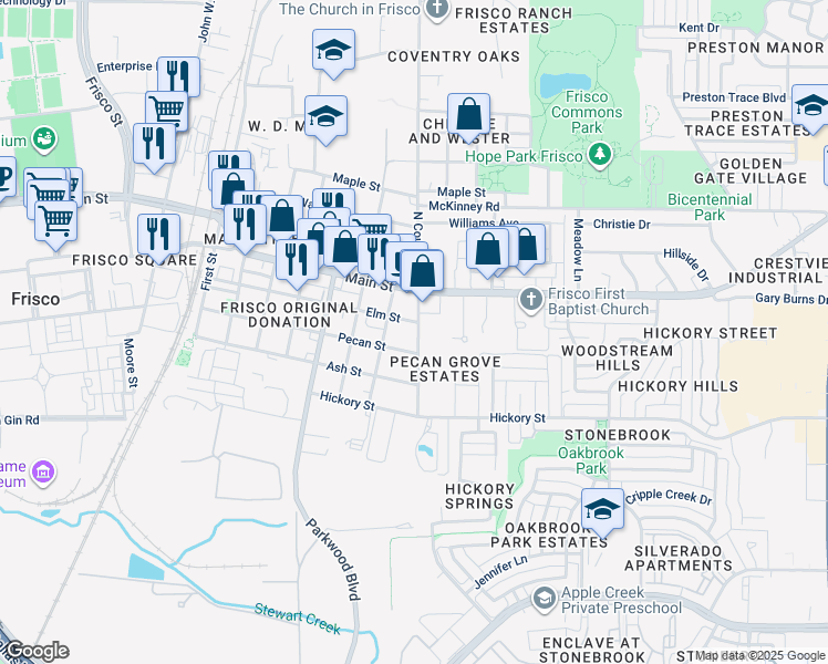 map of restaurants, bars, coffee shops, grocery stores, and more near 8760 South County Road in Frisco