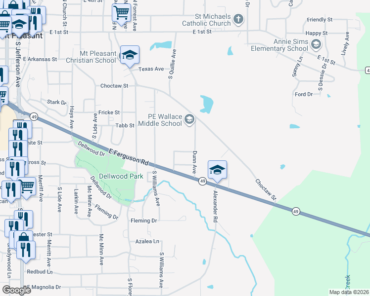 map of restaurants, bars, coffee shops, grocery stores, and more near 1003 Woodland Road in Mount Pleasant