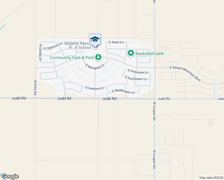 map of restaurants, bars, coffee shops, grocery stores, and more near 11228 East Wallflower Lane in Florence