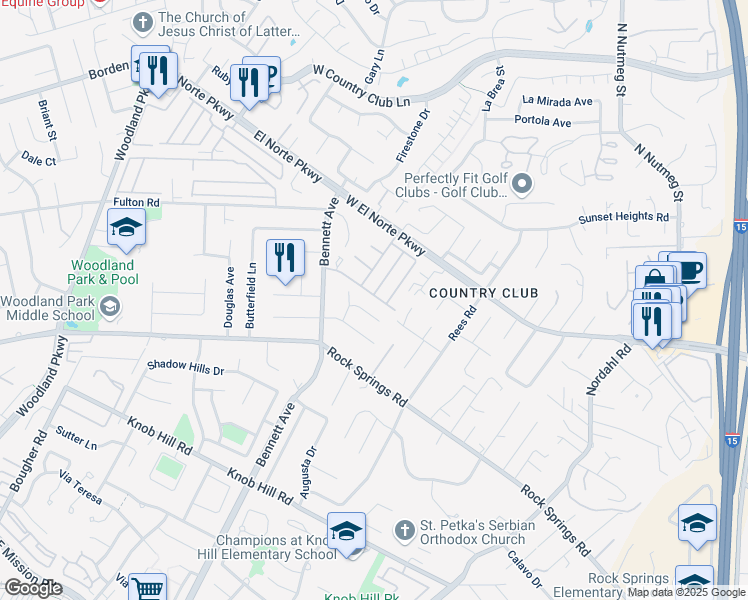 map of restaurants, bars, coffee shops, grocery stores, and more near 1631 Toyon Glen in Escondido