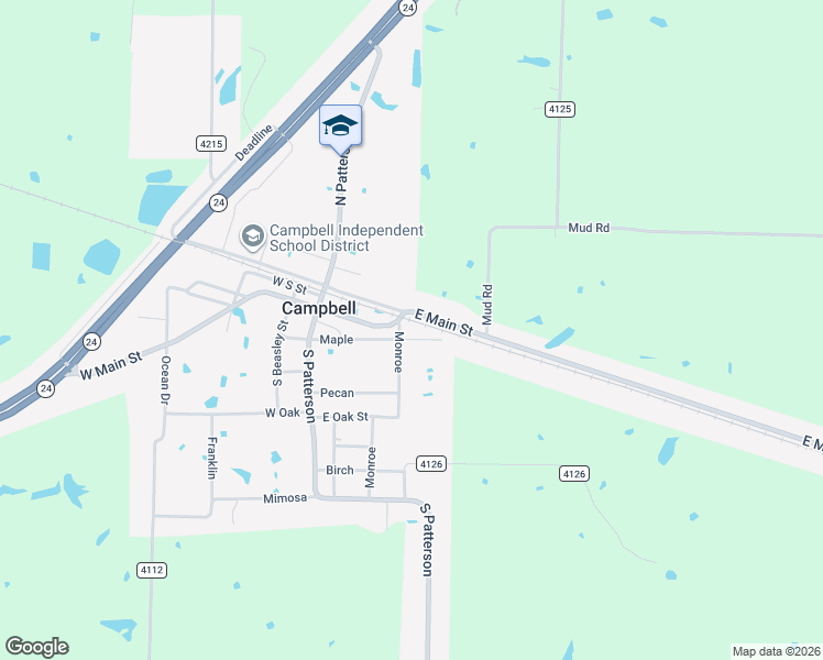map of restaurants, bars, coffee shops, grocery stores, and more near 145 Farm to Market Road 499 in Campbell