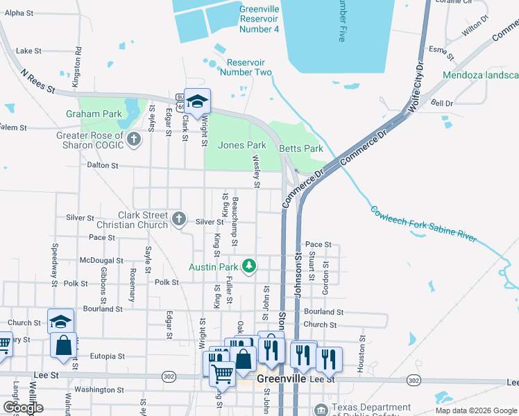 map of restaurants, bars, coffee shops, grocery stores, and more near 1224 Saint John Street in Greenville