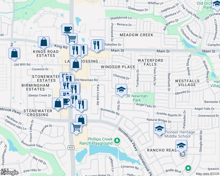 map of restaurants, bars, coffee shops, grocery stores, and more near 1001 Southampton Drive in Frisco
