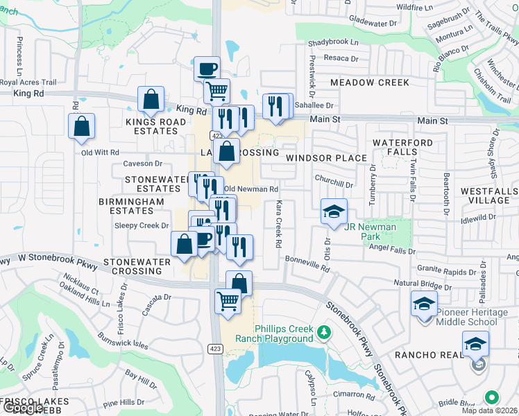 map of restaurants, bars, coffee shops, grocery stores, and more near 8415 Pitkin Road in Frisco