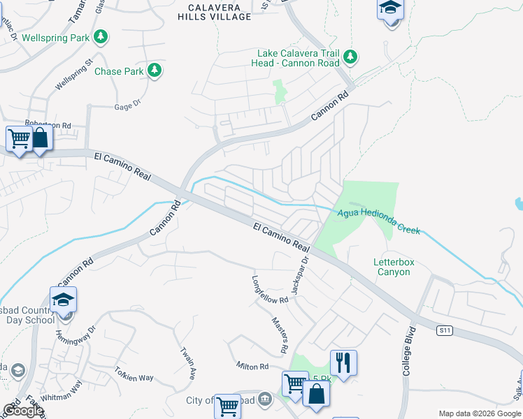map of restaurants, bars, coffee shops, grocery stores, and more near 5307 Don Ricardo Drive in Carlsbad