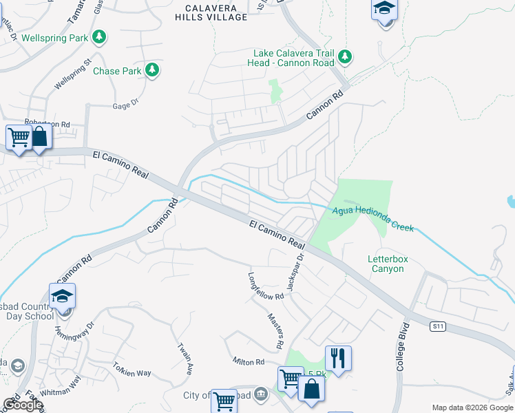 map of restaurants, bars, coffee shops, grocery stores, and more near 5307 Don Ricardo Drive in Carlsbad
