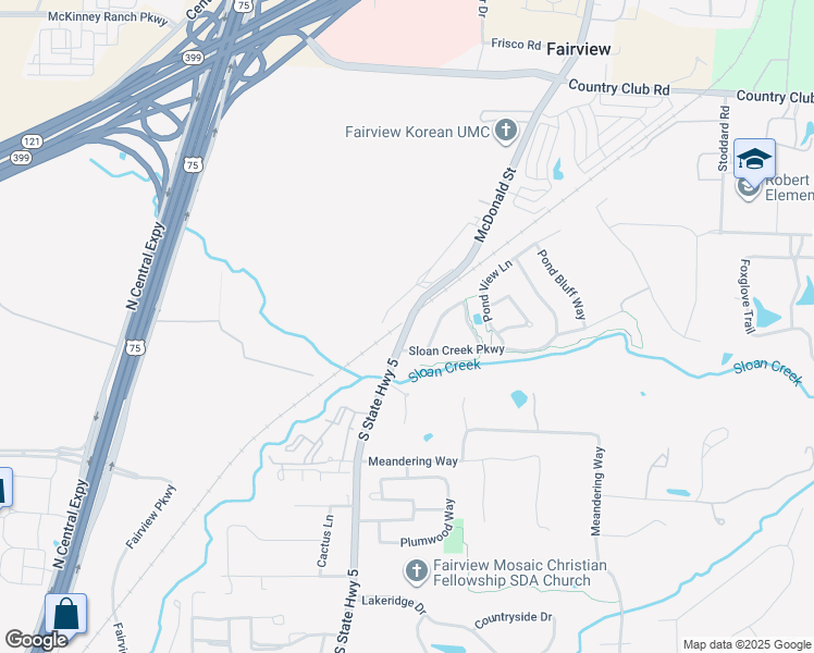 map of restaurants, bars, coffee shops, grocery stores, and more near Greenville Drive in McKinney