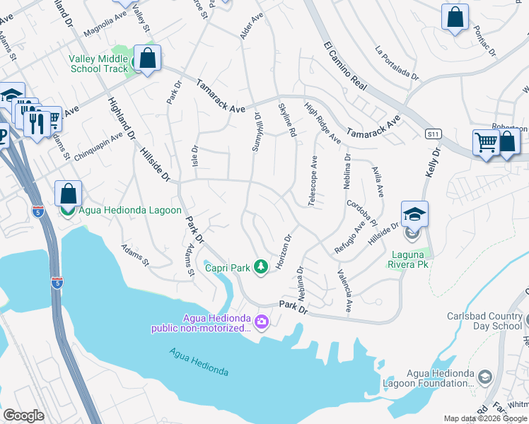 map of restaurants, bars, coffee shops, grocery stores, and more near 4630 Pannonia Road in Carlsbad