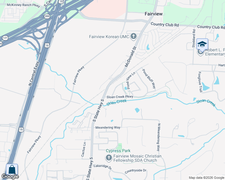 map of restaurants, bars, coffee shops, grocery stores, and more near 5145 Stream Crest Way in Fairview