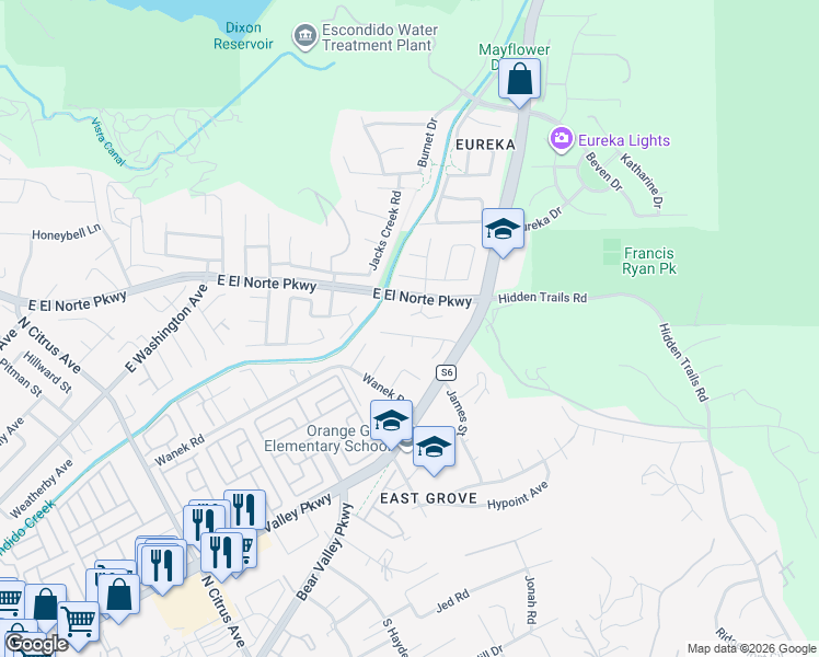 map of restaurants, bars, coffee shops, grocery stores, and more near 460 Las Brisas Drive in Escondido