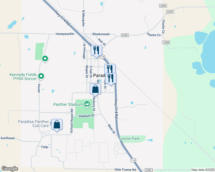 map of restaurants, bars, coffee shops, grocery stores, and more near 527 Elm Street in Paradise