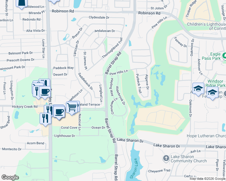 map of restaurants, bars, coffee shops, grocery stores, and more near 6720 Hayling Way in Denton