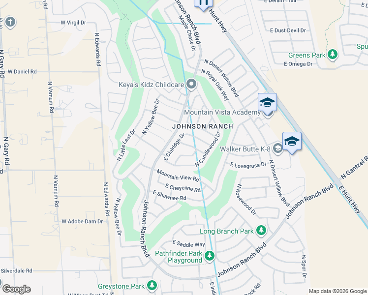 map of restaurants, bars, coffee shops, grocery stores, and more near 29632 North Balmoral Place in San Tan Valley