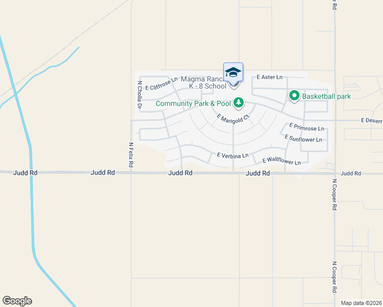 map of restaurants, bars, coffee shops, grocery stores, and more near 10643 East Wallflower Lane in Florence
