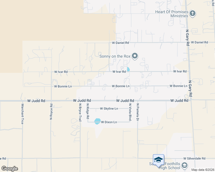 map of restaurants, bars, coffee shops, grocery stores, and more near West Bonnie Lane in Queen Creek