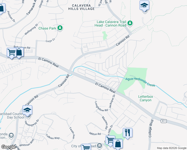 map of restaurants, bars, coffee shops, grocery stores, and more near 5268 Don Valdez Drive in Carlsbad