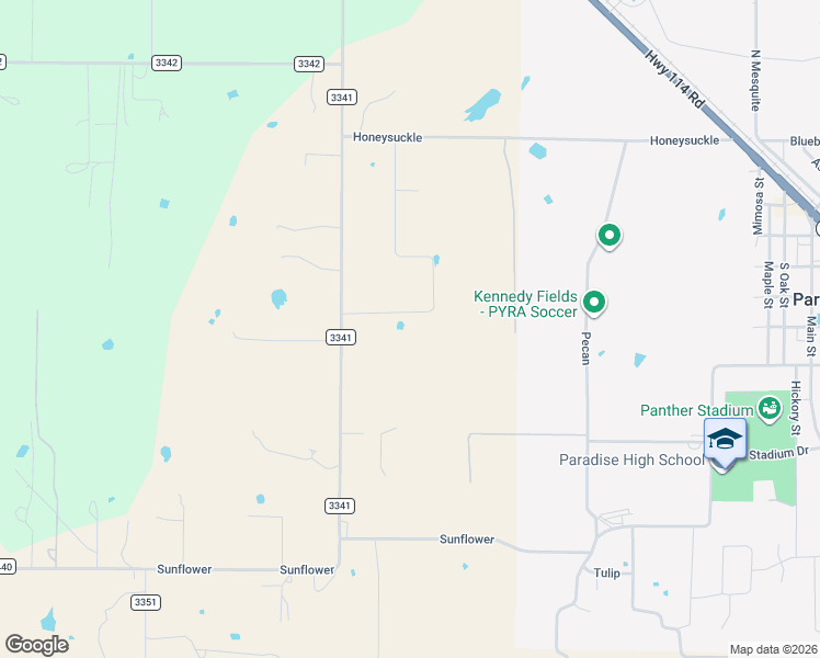 map of restaurants, bars, coffee shops, grocery stores, and more near 871 County Road 3341 in Paradise