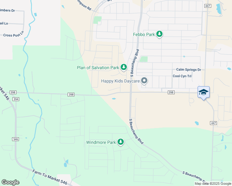 map of restaurants, bars, coffee shops, grocery stores, and more near 7515 County Road 398 in Princeton