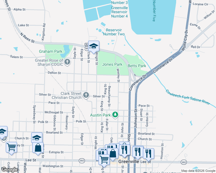 map of restaurants, bars, coffee shops, grocery stores, and more near 1210 Beauchamp Street in Greenville