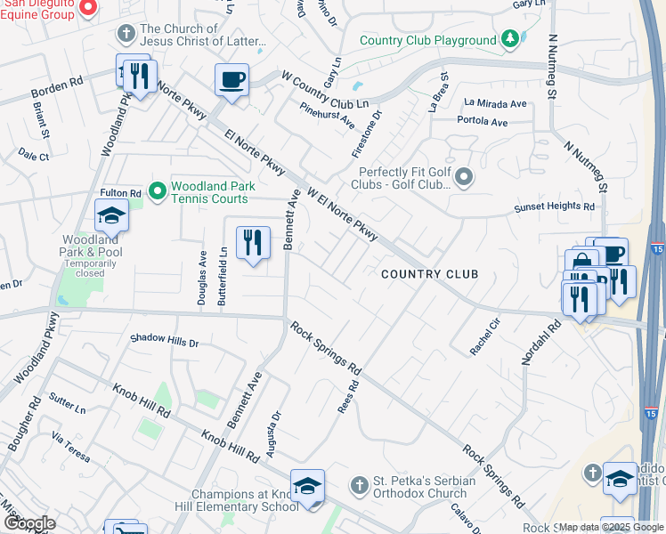 map of restaurants, bars, coffee shops, grocery stores, and more near 1609 Desert Glen in Escondido