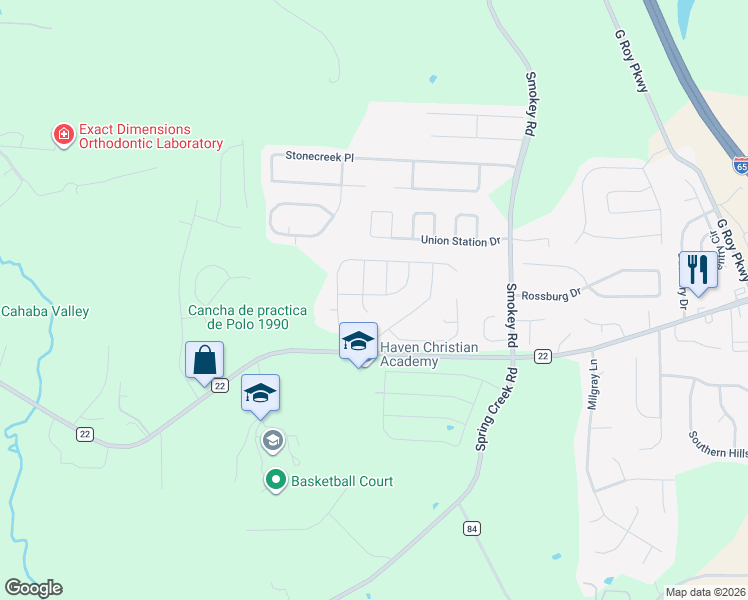 map of restaurants, bars, coffee shops, grocery stores, and more near 305 Waterstone Drive in Montevallo