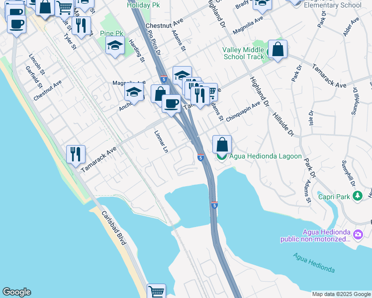 map of restaurants, bars, coffee shops, grocery stores, and more near 4007 Layang Layang Circle in Carlsbad