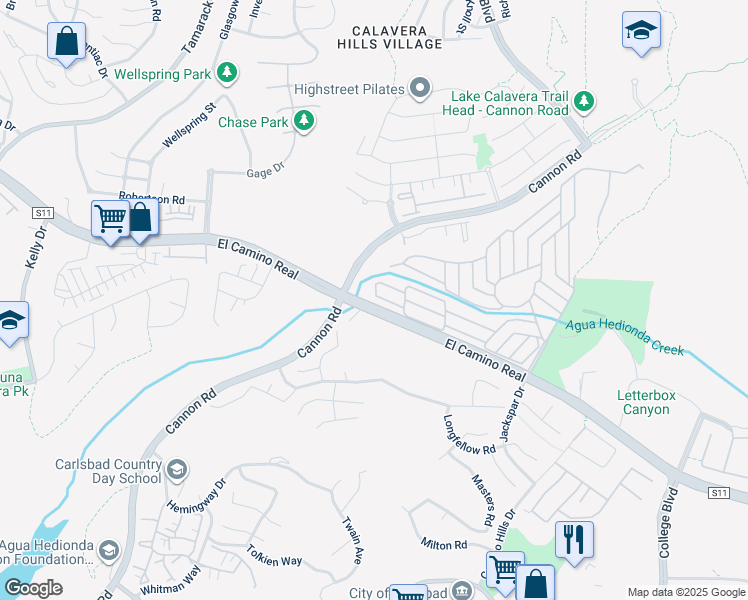 map of restaurants, bars, coffee shops, grocery stores, and more near 5115 Don Miguel Drive in Carlsbad