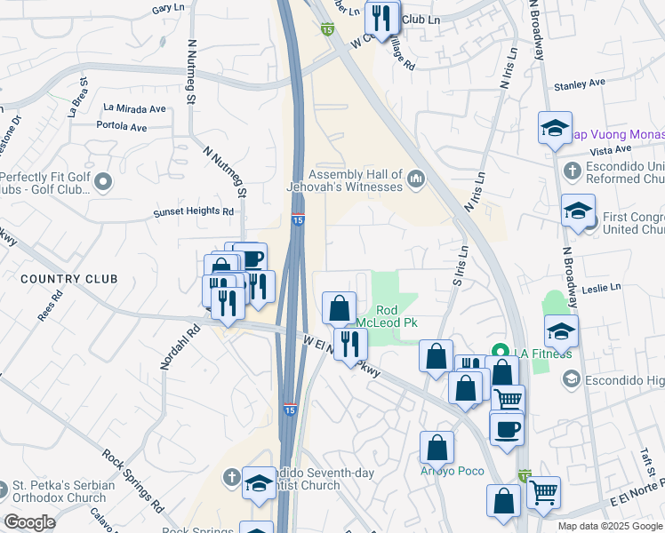 map of restaurants, bars, coffee shops, grocery stores, and more near 1820 Greenview Road in Escondido