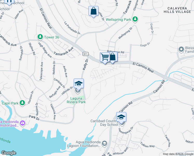 map of restaurants, bars, coffee shops, grocery stores, and more near 4930 Park Drive in Carlsbad
