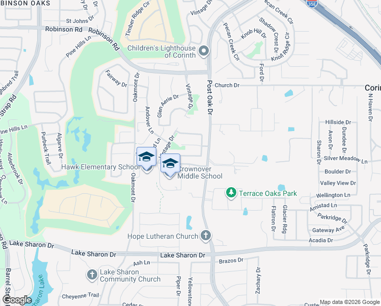 map of restaurants, bars, coffee shops, grocery stores, and more near 1919 Ainsley Court in Corinth