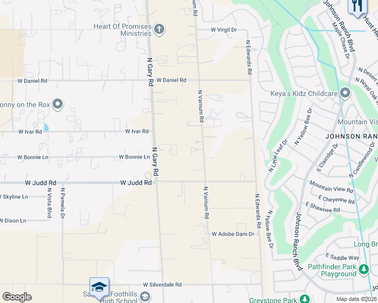 map of restaurants, bars, coffee shops, grocery stores, and more near 29756 North Varnum Road in San Tan Valley