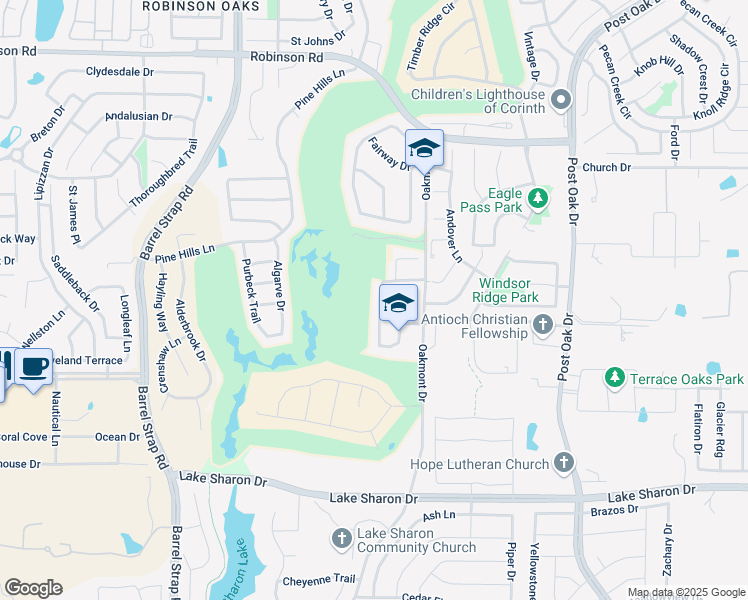 map of restaurants, bars, coffee shops, grocery stores, and more near 2105 Clubside Drive in Corinth