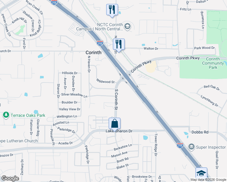 map of restaurants, bars, coffee shops, grocery stores, and more near 2817 North Haven Drive in Corinth