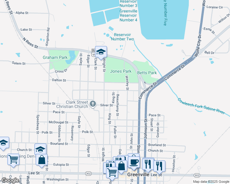 map of restaurants, bars, coffee shops, grocery stores, and more near 2903 Gillespie Street in Greenville