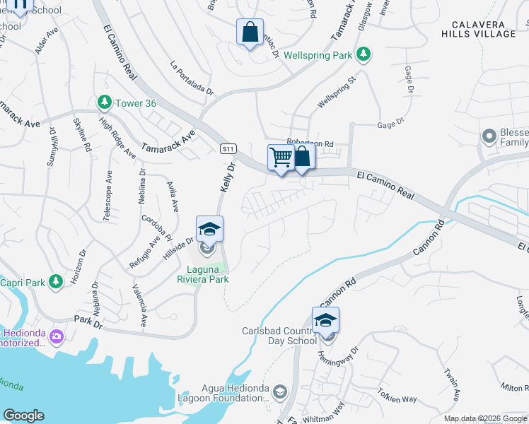 map of restaurants, bars, coffee shops, grocery stores, and more near 4930 Park Drive in Carlsbad