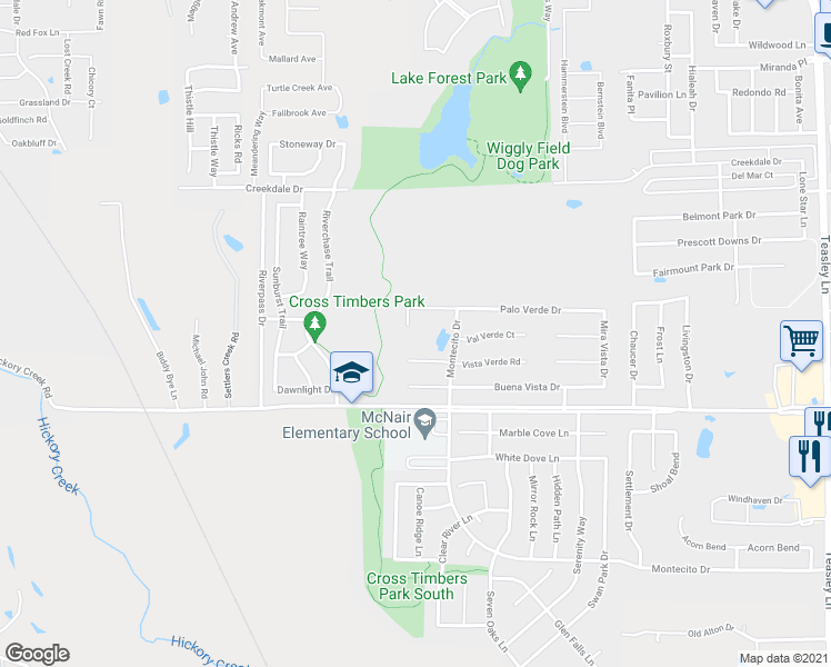 map of restaurants, bars, coffee shops, grocery stores, and more near 1200 Palo Verde Drive in Denton