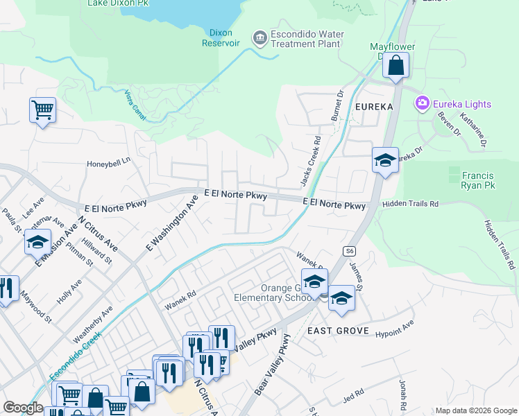 map of restaurants, bars, coffee shops, grocery stores, and more near 620 Iona Court in Escondido