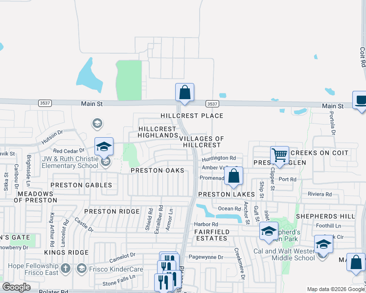 map of restaurants, bars, coffee shops, grocery stores, and more near 10907 Red Cedar Drive in Frisco