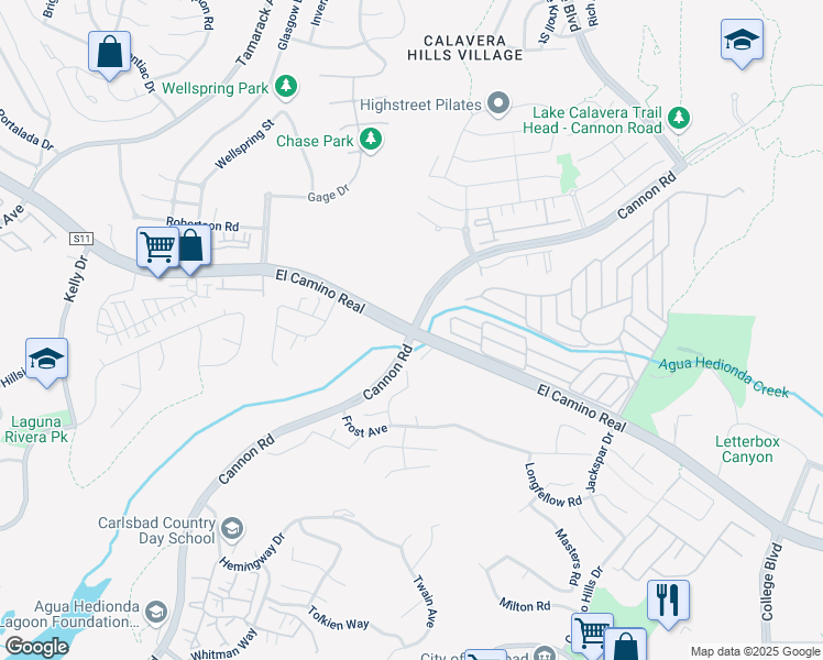 map of restaurants, bars, coffee shops, grocery stores, and more near El Camino Real & Cannon Rd in Carlsbad