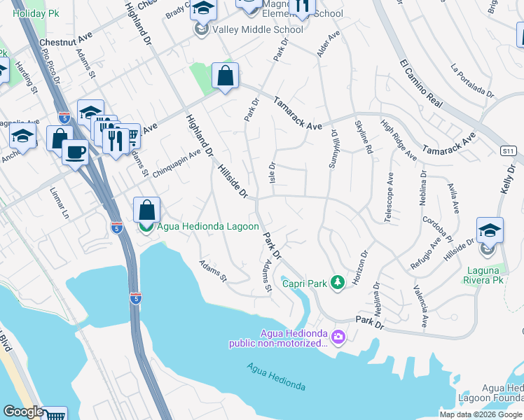 map of restaurants, bars, coffee shops, grocery stores, and more near 4319 Yuki Lane in Carlsbad