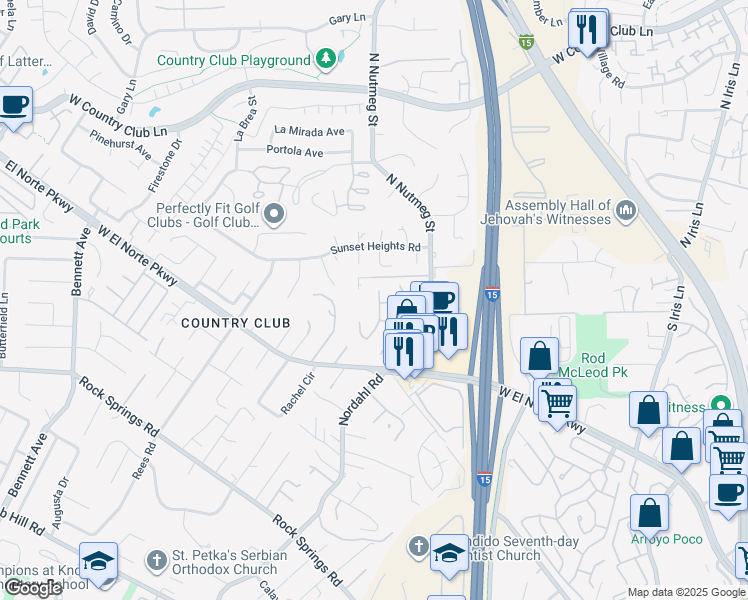 map of restaurants, bars, coffee shops, grocery stores, and more near 1829 Nova Glen in Escondido