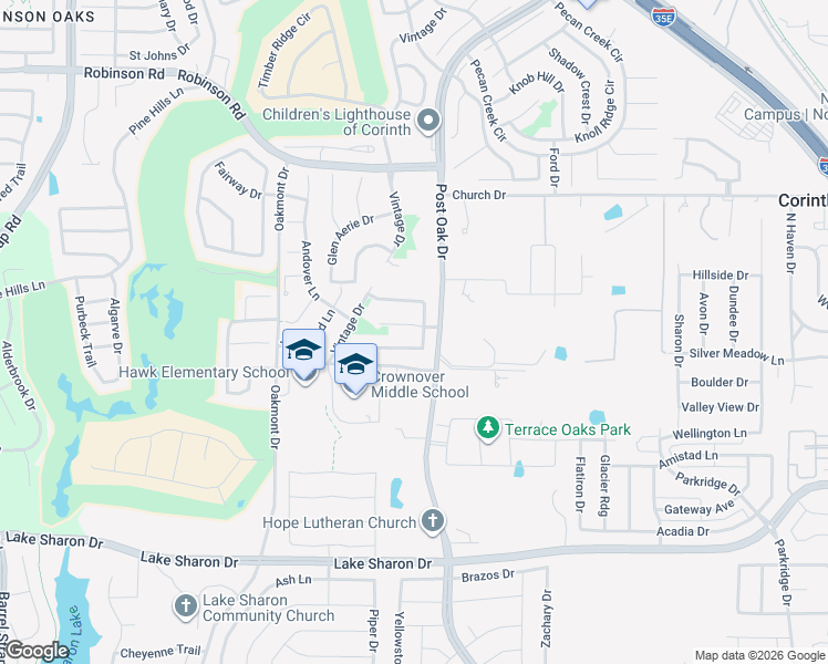 map of restaurants, bars, coffee shops, grocery stores, and more near 1919 Ainsley Court in Corinth