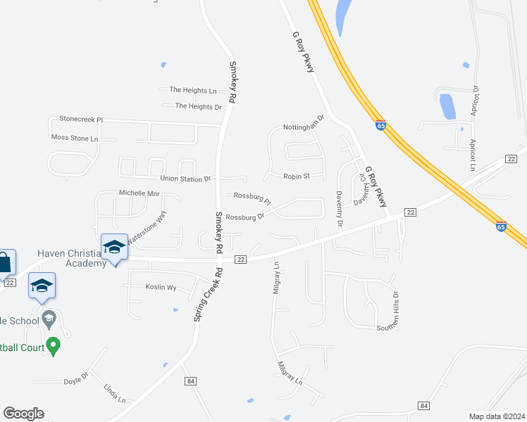 map of restaurants, bars, coffee shops, grocery stores, and more near 153 Rossburg Drive in Calera
