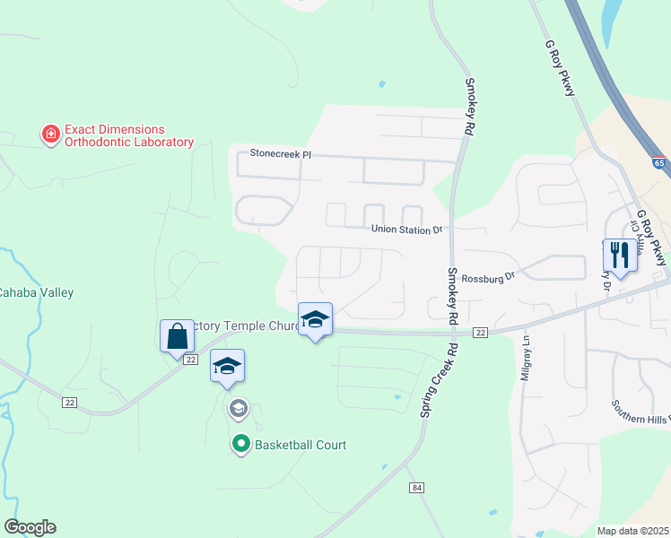 map of restaurants, bars, coffee shops, grocery stores, and more near 305 Waterstone Drive in Montevallo