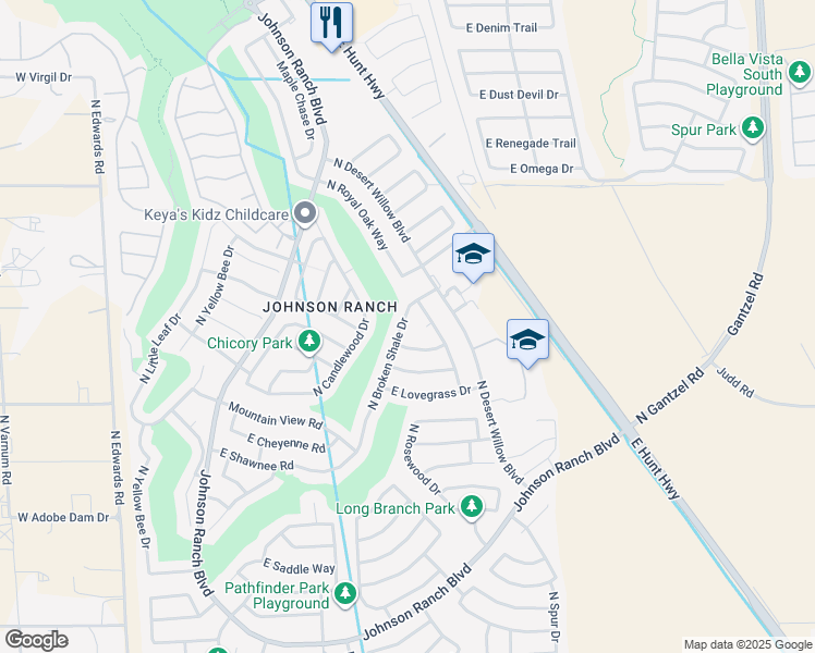 map of restaurants, bars, coffee shops, grocery stores, and more near 29789 North Broken Shale Drive in San Tan Valley
