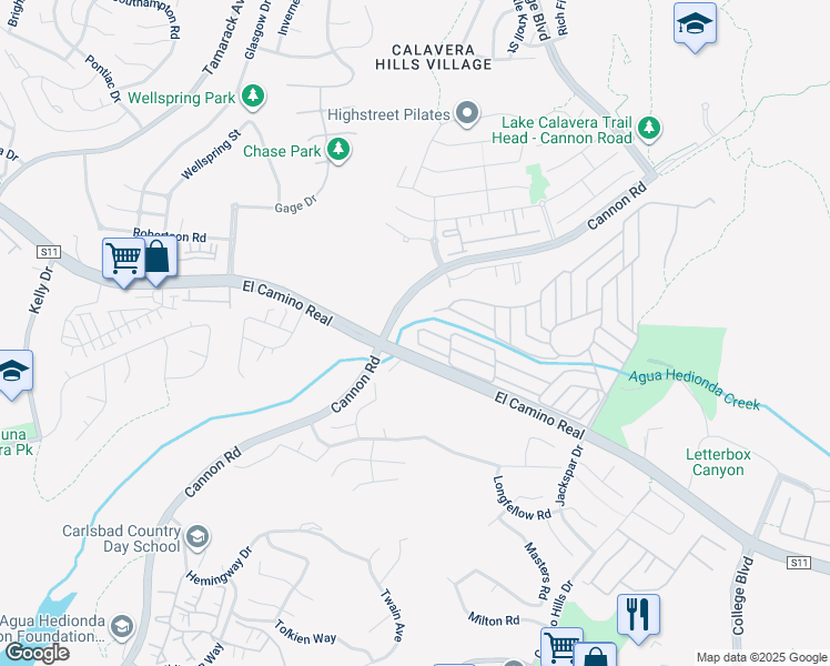 map of restaurants, bars, coffee shops, grocery stores, and more near 5115 Don Miguel Drive in Carlsbad