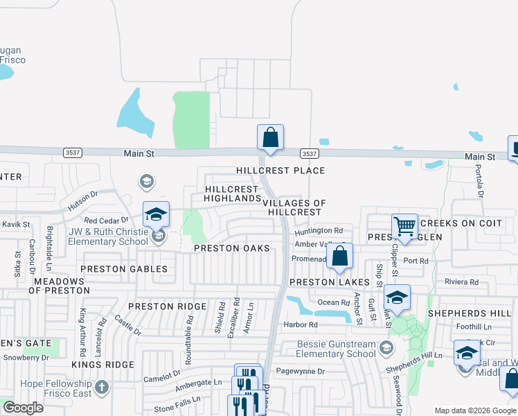 map of restaurants, bars, coffee shops, grocery stores, and more near 10907 Red Cedar Drive in Frisco