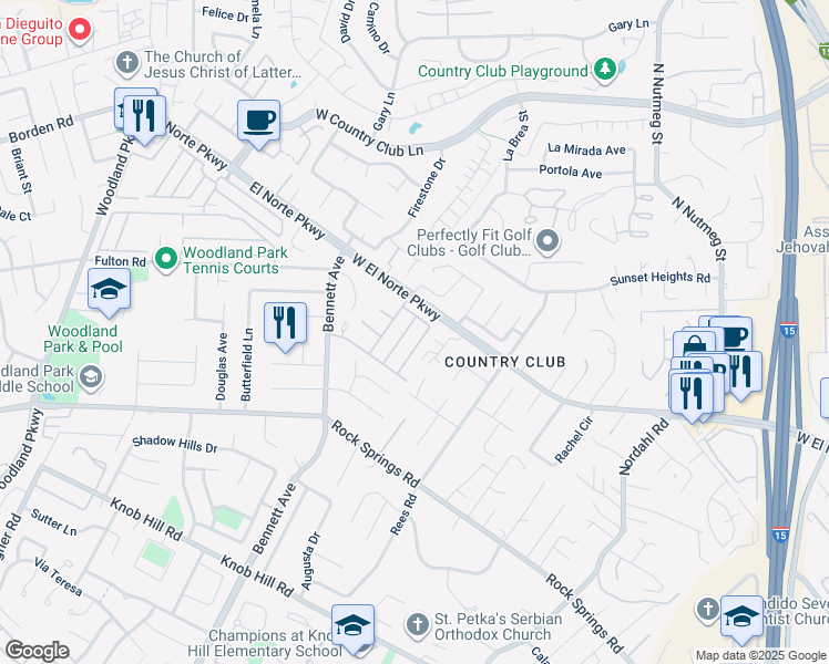 map of restaurants, bars, coffee shops, grocery stores, and more near 1640 Desert Glen in Escondido