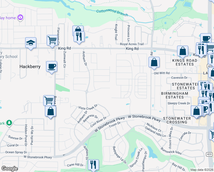map of restaurants, bars, coffee shops, grocery stores, and more near 1668 Marina Point Court in Frisco