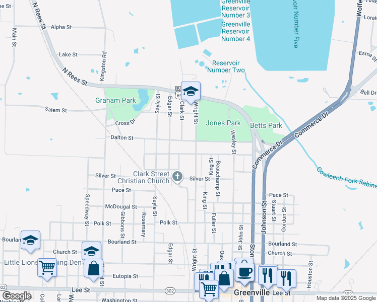 map of restaurants, bars, coffee shops, grocery stores, and more near 3108 Gillespie Street in Greenville